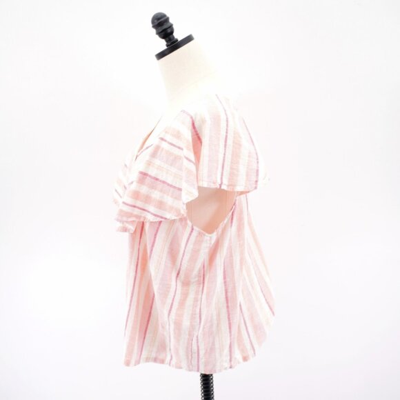 French Laundry Pink Striped Button Front Poncho XL Blouse Sleeveless V-Neck‎ - Picture 4 of 9